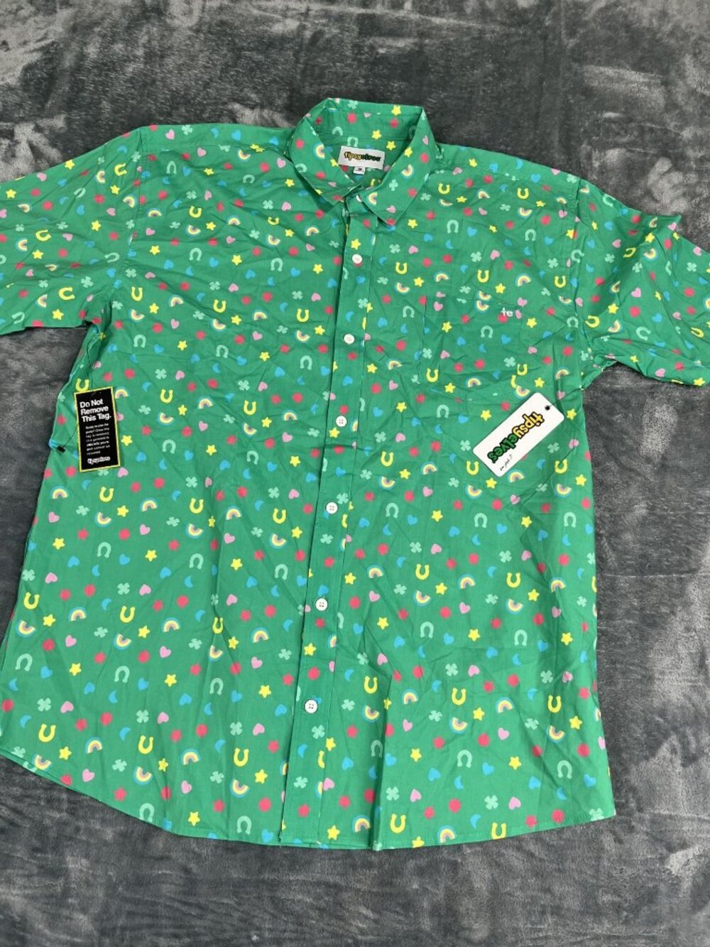 Tipsy Elves Mens Green Lucky Charms Short Sleeve Button-Up Shirt XXL NWT